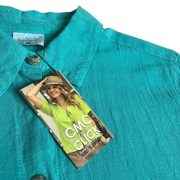 CMC Color Me Cotton Top Womens M Aqua Tunic Asymmetric Oversized Lagenlook NWT - Picture 4 of 15